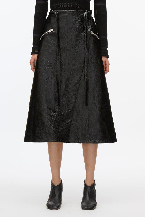 3.1 Phillip Lim Faux Leather Moto Wrap Skirt BLACK