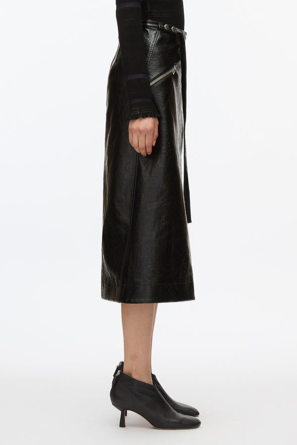 3.1 Phillip Lim Faux Leather Moto Wrap Skirt BLACK