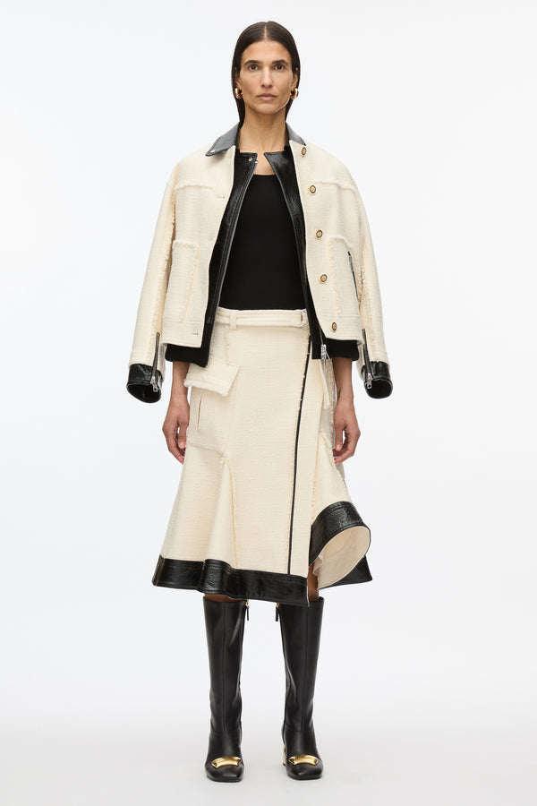 3.1 Phillip Lim Flounce Hem Tweed Skirt IVORY-BLK