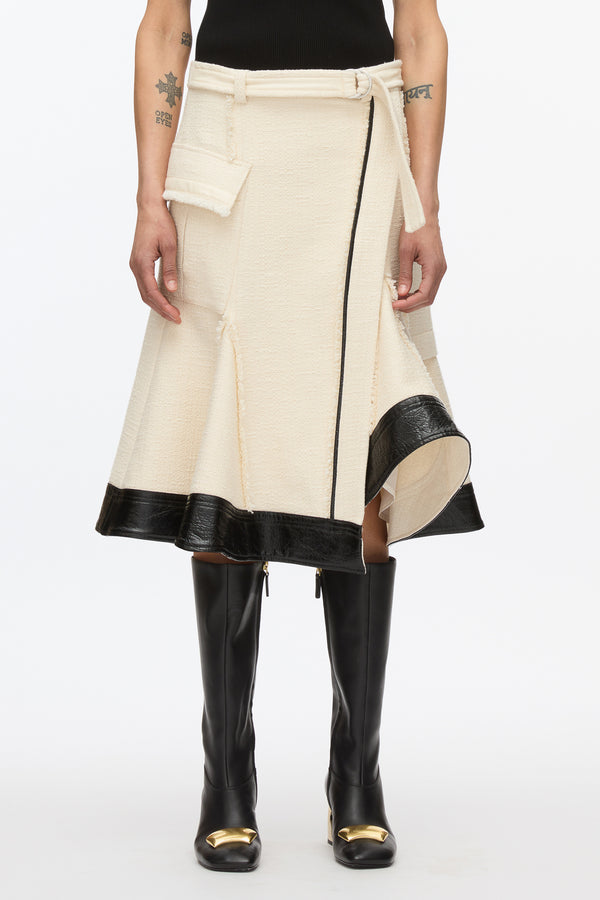 3.1 Phillip Lim Flounce Hem Tweed Skirt IVORY-BLK
