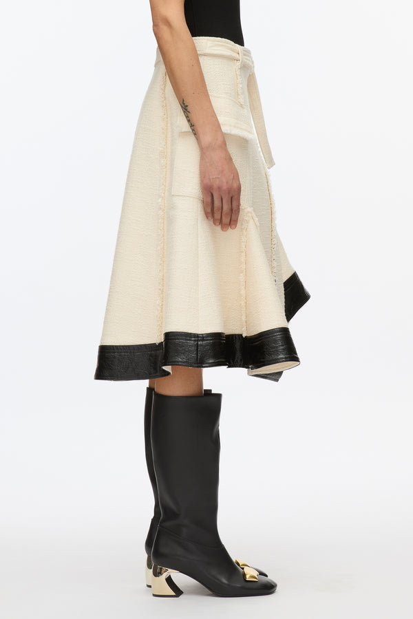 3.1 Phillip Lim Flounce Hem Tweed Skirt IVORY-BLK