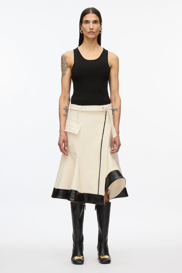3.1 phillip lim Flounce Hem Tweed Skirt IVORY-BLK