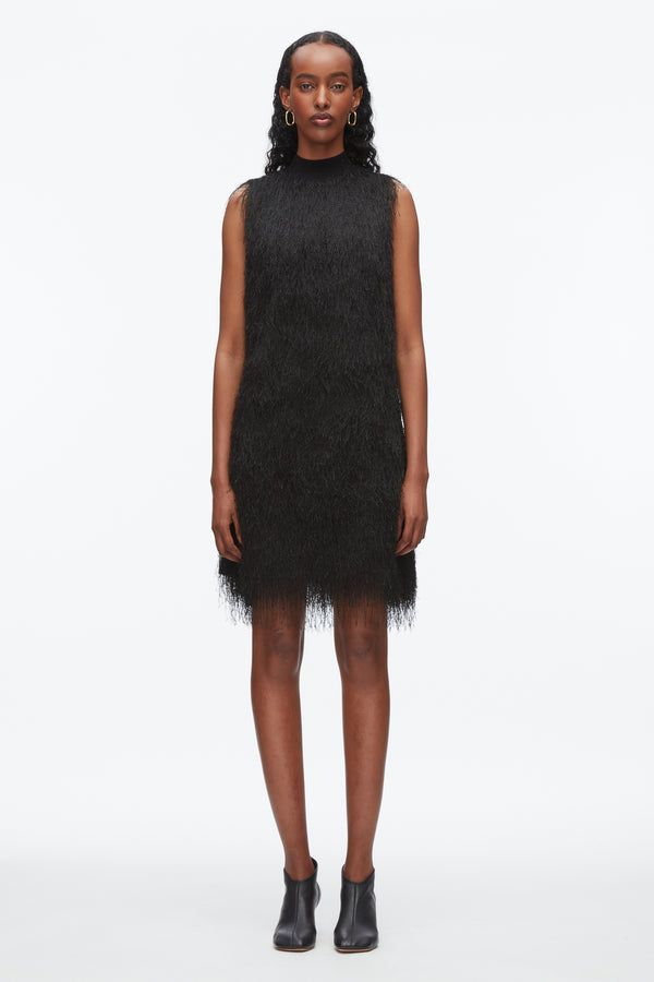 3.1 Phillip Lim Fringe Mock Neck Shift Dress BLACK