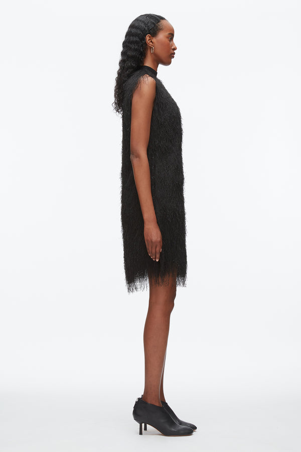 3.1 Phillip Lim Fringe Mock Neck Shift Dress BLACK
