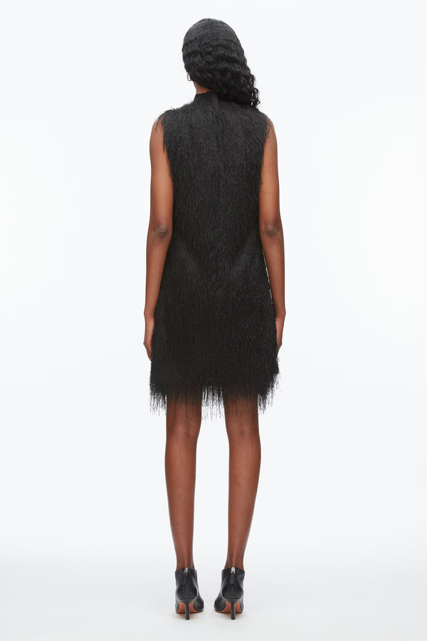3.1 Phillip Lim Fringe Mock Neck Shift Dress BLACK