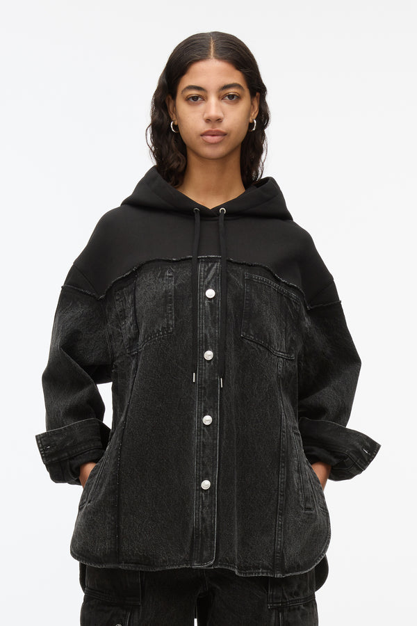 3.1 Phillip Lim Hybrid Denim Hoodie WASHED BLK