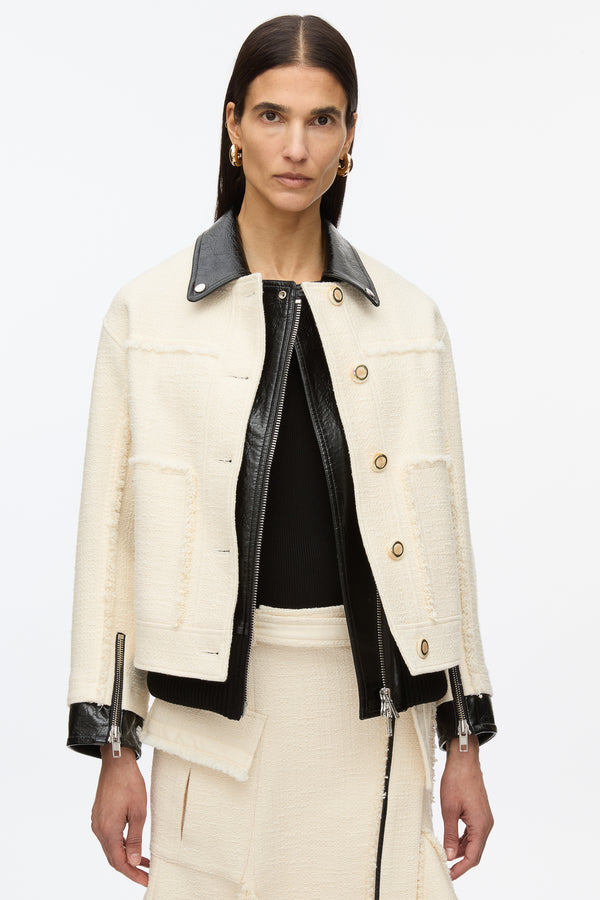 3.1 Phillip Lim Hybrid Tweed Moto Jacket IVORY-BLK