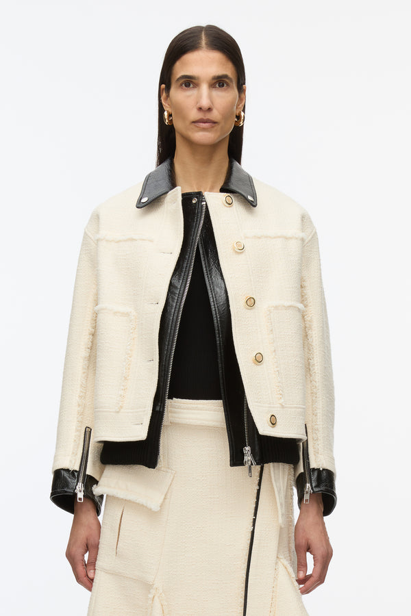 3.1 Phillip Lim Hybrid Tweed Moto Jacket IVORY-BLK