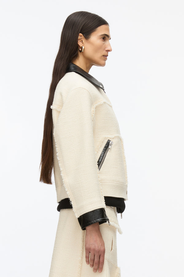 3.1 Phillip Lim Hybrid Tweed Moto Jacket IVORY-BLK
