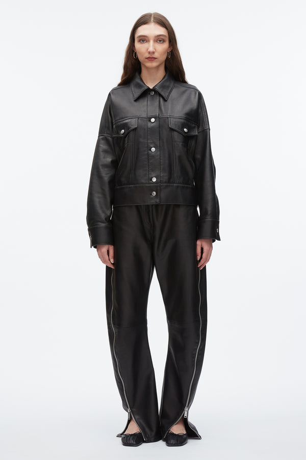 3.1 Phillip Lim Leather Boxy Jacket BLACK