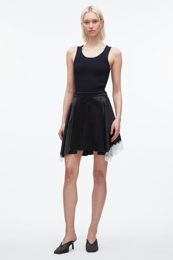 3.1 phillip lim Liquid Satin Mini Skirt BLK-IVORY