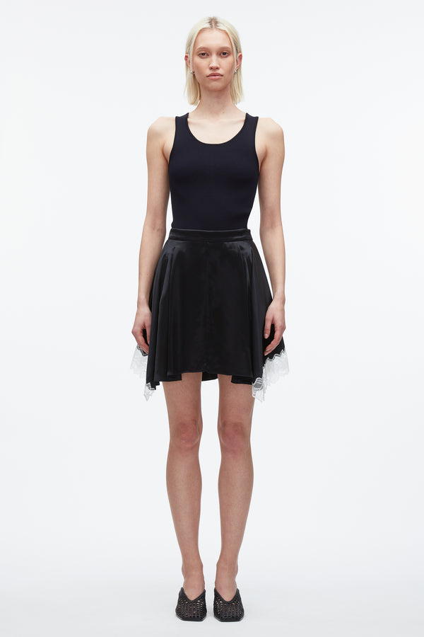 3.1 Phillip Lim Liquid Satin Mini Skirt BLK-IVORY