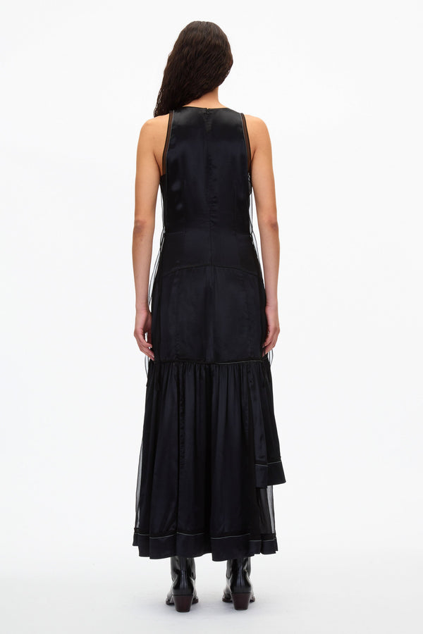 3.1 Phillip Lim Liquid Satin Tiered Gown BLACK