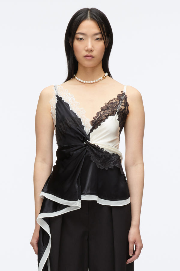 3.1 Phillip Lim Liquid Satin Twist Cami BLK-IVORY