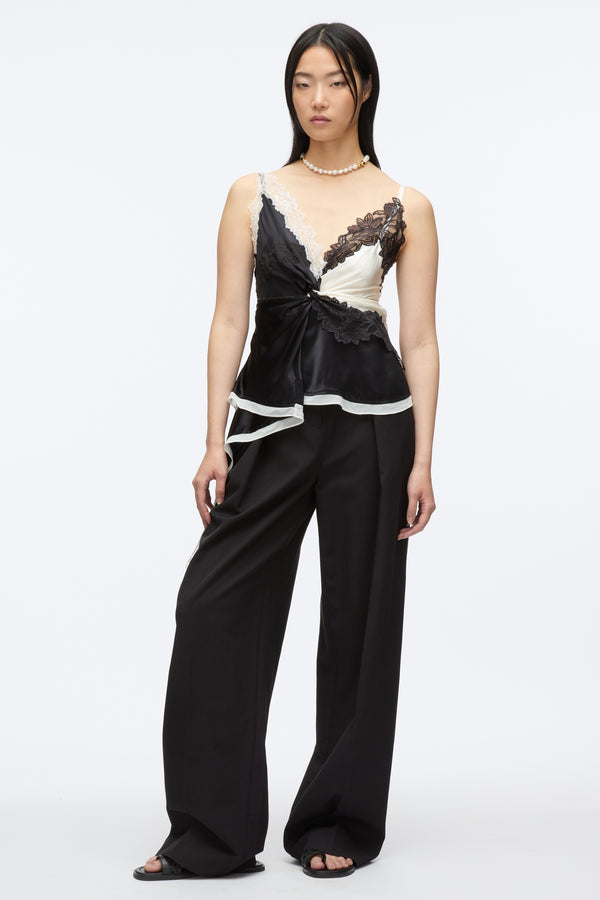 3.1 phillip lim Liquid Satin Twist Cami BLK-IVORY