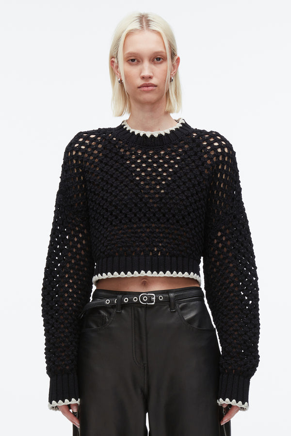 3.1 Phillip Lim Open Work Cropped Sweater BLACK