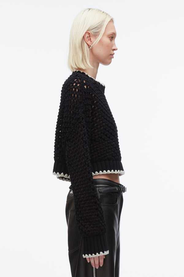3.1 Phillip Lim Open Work Cropped Sweater BLACK