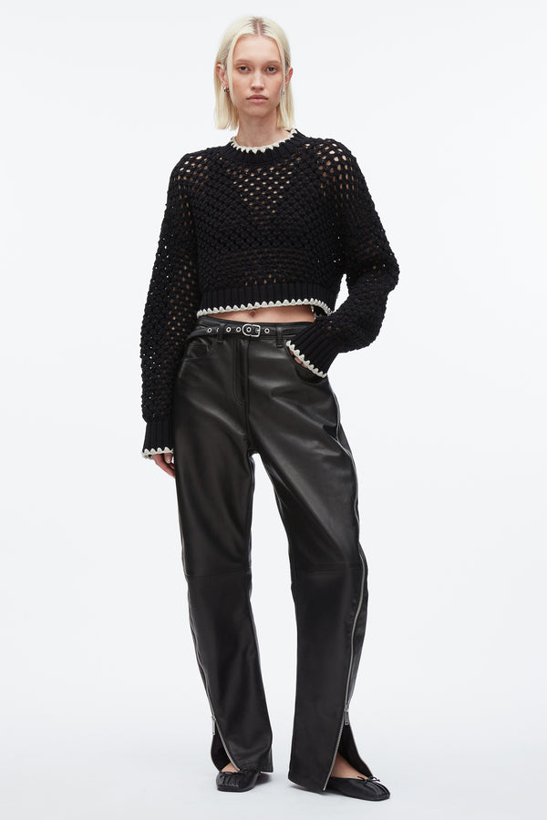 3.1 phillip lim Open Work Cropped Sweater BLACK