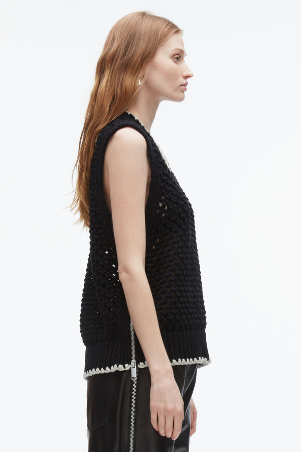 3.1 Phillip Lim Open Work V-neck Shell BLACK