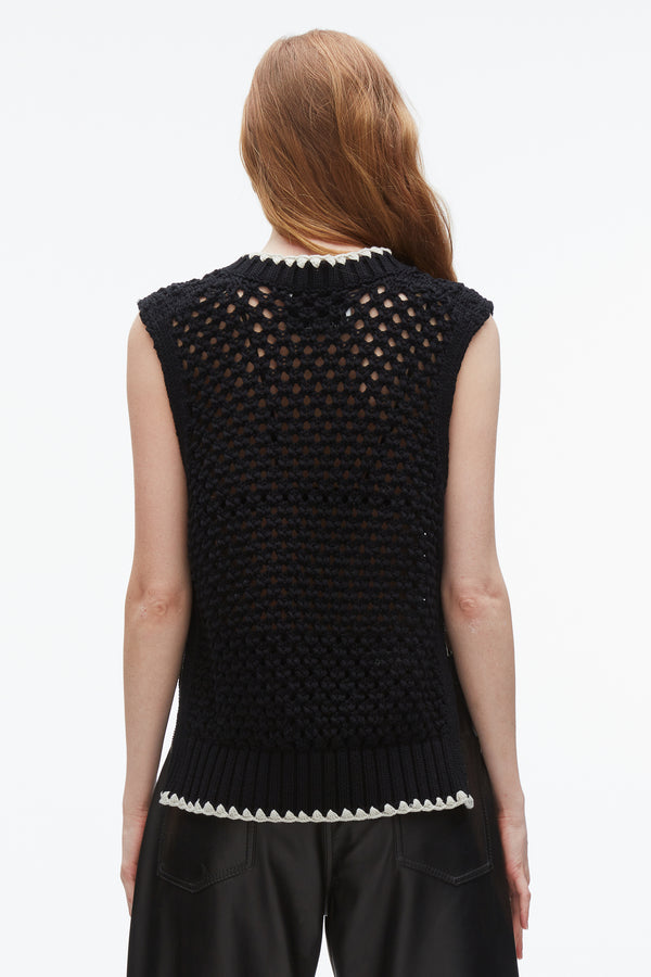 3.1 Phillip Lim Open Work V-neck Shell BLACK