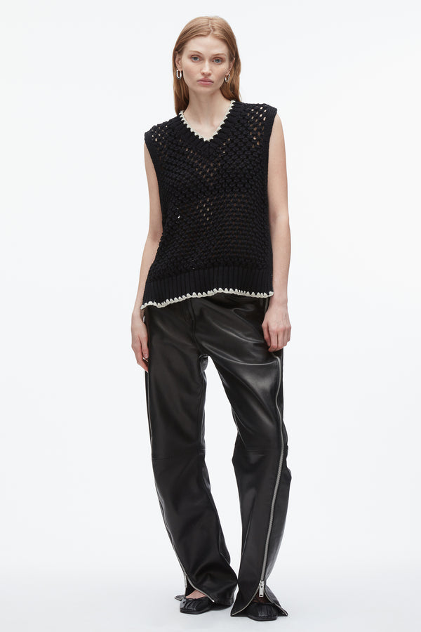 3.1 phillip lim Open Work V-neck Shell BLACK