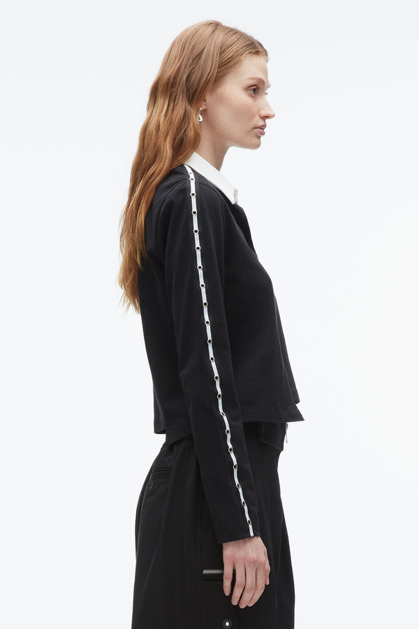 3.1 Phillip Lim Patchwork Cropped Polo BLK-WHITE