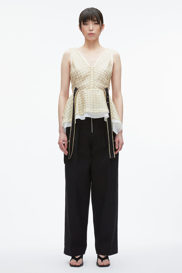 3.1 Phillip Lim Plaid Organza V-Neck Top HAY MULTI