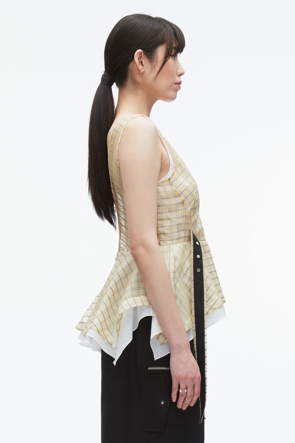 3.1 Phillip Lim Plaid Organza V-Neck Top HAY MULTI
