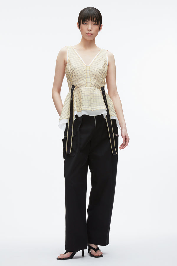 3.1 phillip lim Plaid Organza V-Neck Top HAY MULTI