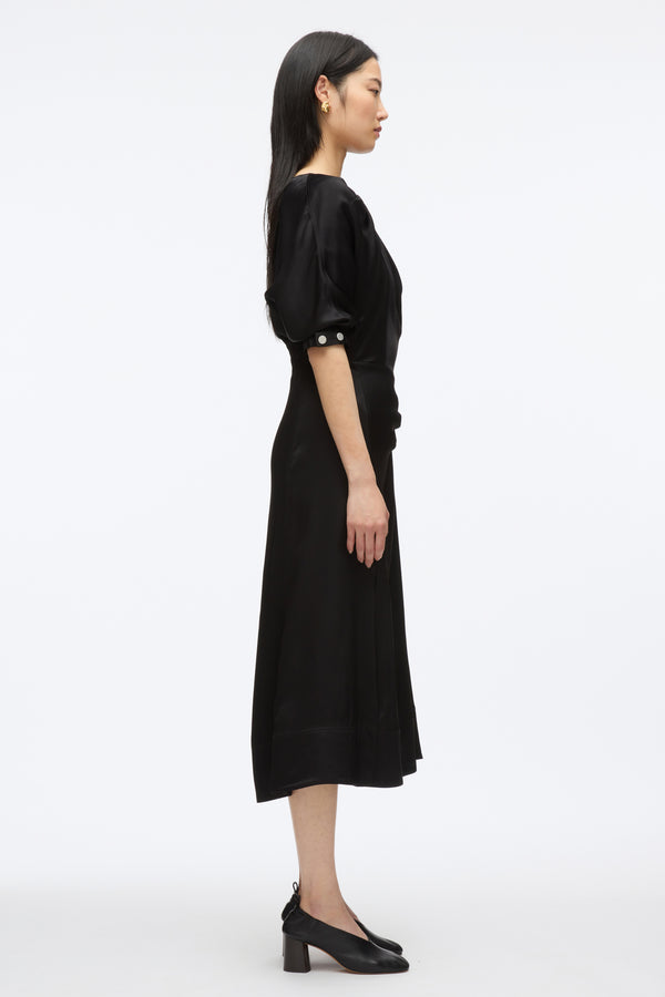 3.1 Phillip Lim Satin Knotted Drape Dress BLACK
