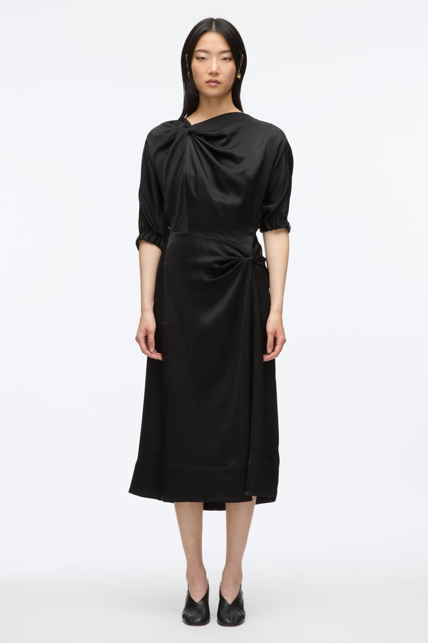 3.1 Phillip Lim Satin Knotted Drape Dress BLACK