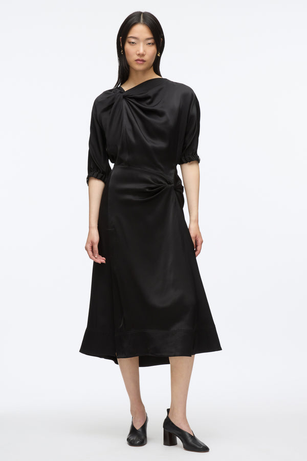 3.1 phillip lim Satin Knotted Drape Dress BLACK