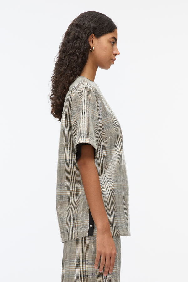 3.1 Phillip Lim Sequin Plaid Tee BROWN MULTI
