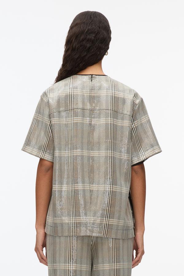 3.1 Phillip Lim Sequin Plaid Tee BROWN MULTI