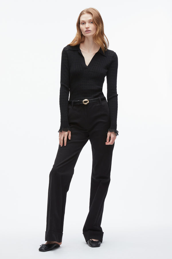 3.1 Phillip Lim Shadow Stripe Pullover Polo BLACK