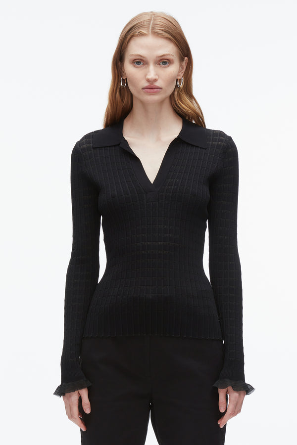 3.1 Phillip Lim Shadow Stripe Pullover Polo BLACK