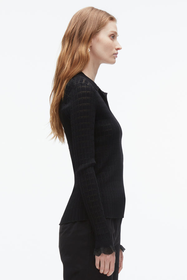 3.1 Phillip Lim Shadow Stripe Pullover Polo BLACK