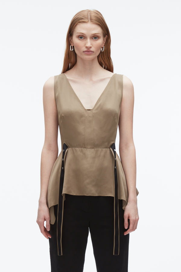 3.1 Phillip Lim V-Neck Flounce Tank OLIVE