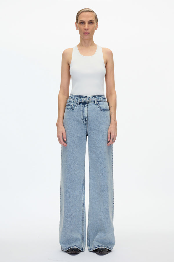 3.1 phillip lim Wide Leg Belted Jean MALIBU BLUE