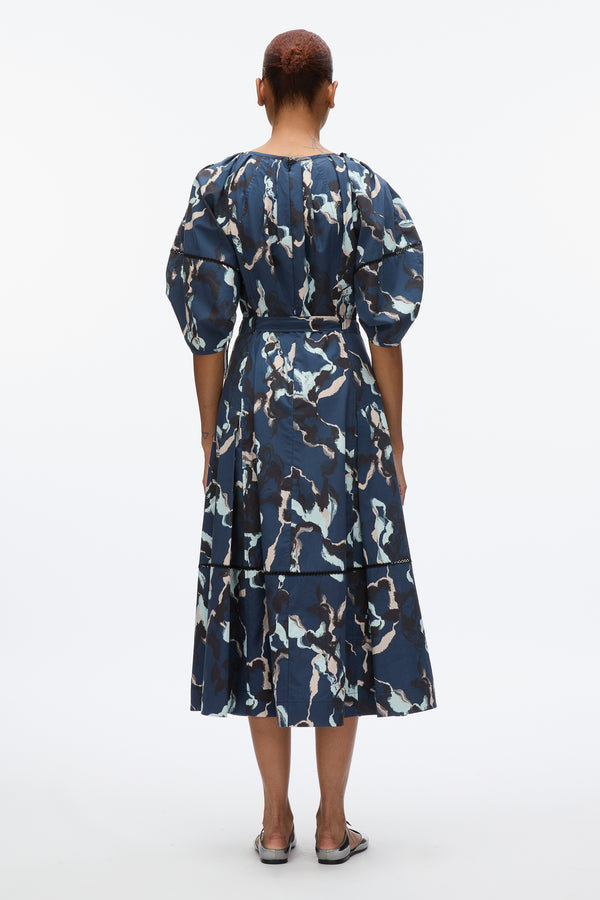 3.1 Phillip Lim Abstract Vines Gathered Sleeve Dress NAVY MULTI