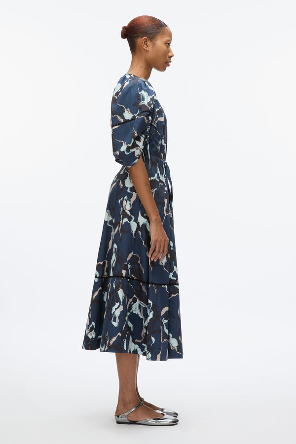 3.1 Phillip Lim Abstract Vines Gathered Sleeve Dress NAVY MULTI