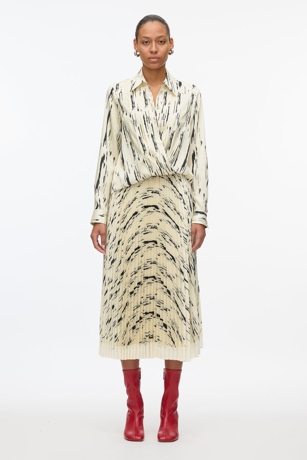 3.1 Phillip Lim Abstract Wood Grain Crossover Draped Blouse IVORY MULTI