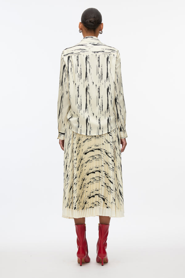 3.1 Phillip Lim Abstract Wood Grain Crossover Draped Blouse IVORY MULTI