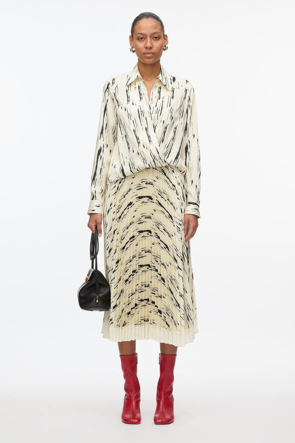 3.1 phillip lim Abstract Wood Grain Crossover Draped Blouse IVORY MULTI