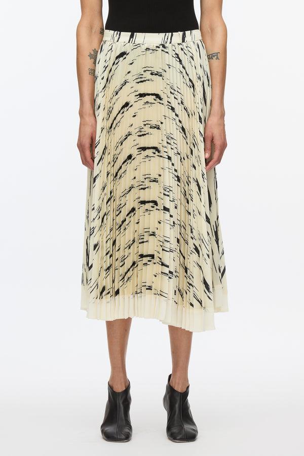 3.1 Phillip Lim Abstract Wood Grain Pleated Skirt ESPRESSO MULTI