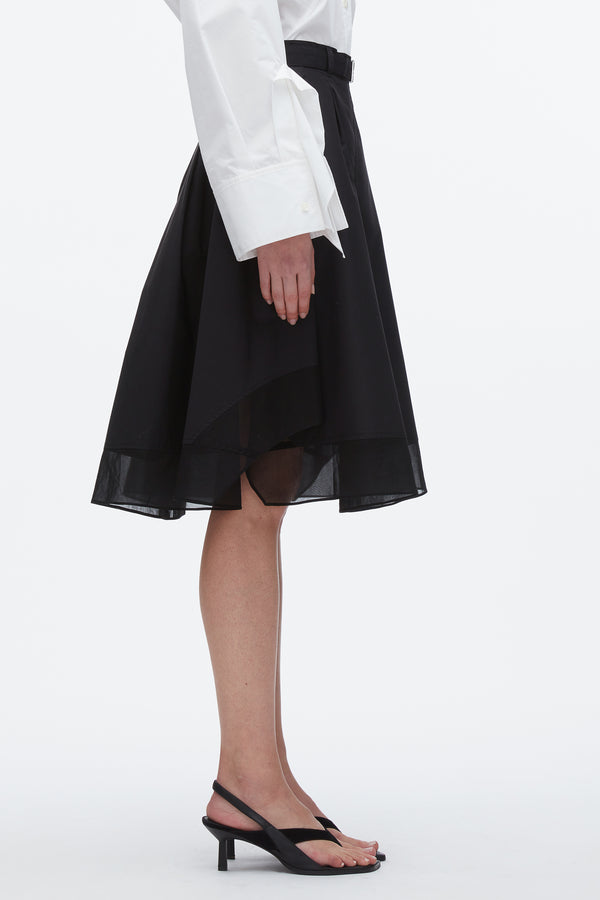 3.1 Phillip Lim Belted Flounce Skirt With Chiffon Combo BLACK