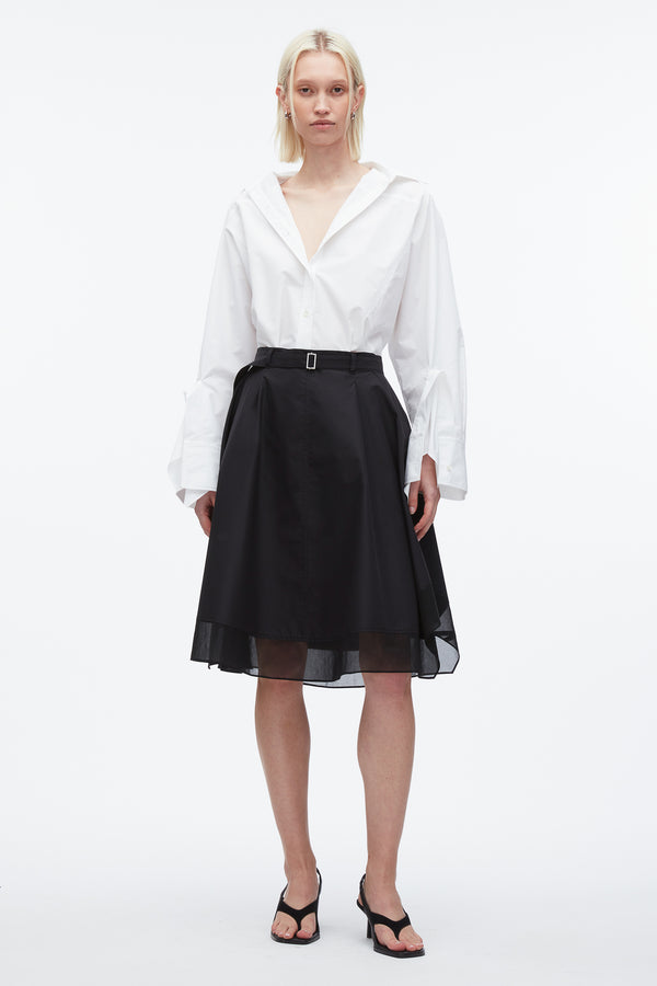 3.1 phillip lim Belted Flounce Skirt with Chiffon Combo BLACK