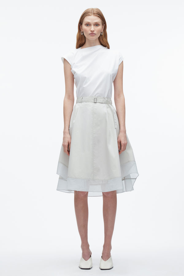 3.1 Phillip Lim Belted Flounce Skirt With Chiffon Combo GLACIER