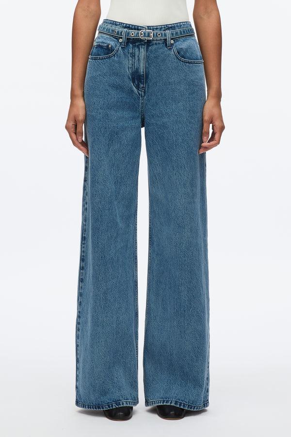 3.1 Phillip Lim Blue Demin Wide-Leg Belted Jeans BLUE