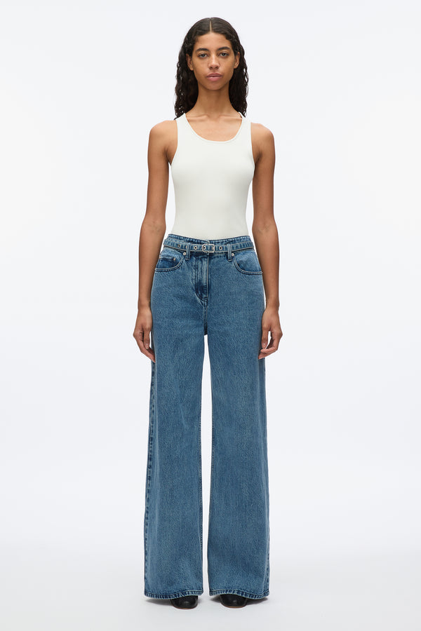 3.1 phillip lim Blue Demin Wide-Leg Belted Jeans BLUE